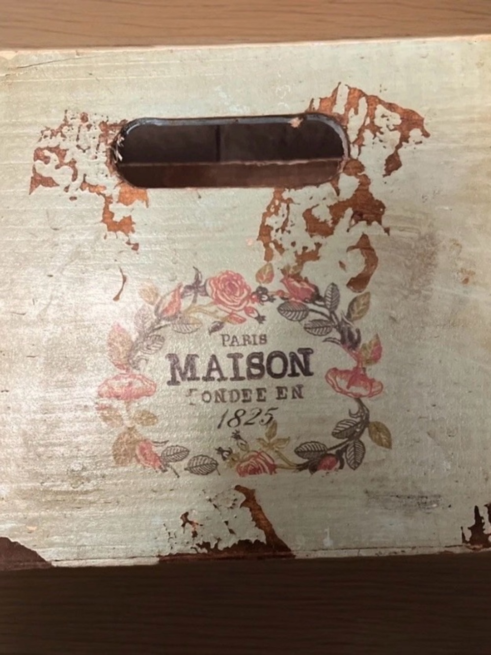 MAISON Paris Decorative Wooden Crate with Rose Wreath #502